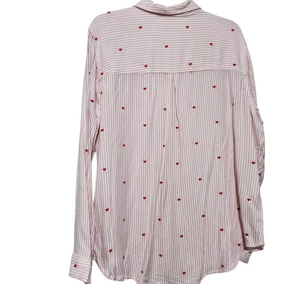 Time And tru Shirt For Women Size XXL Pink Striped Embroidered Hearts - Picture 2 of 12